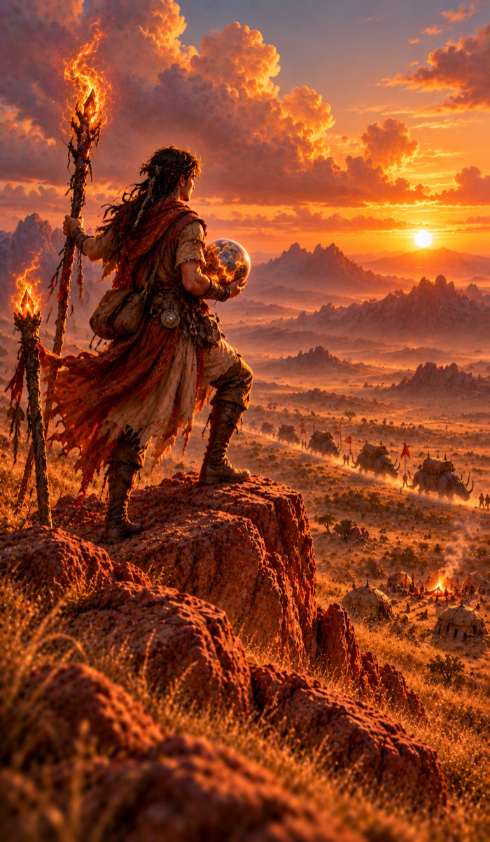 Two of Wands tarot card (Two of Fire) from the Eutheum deck