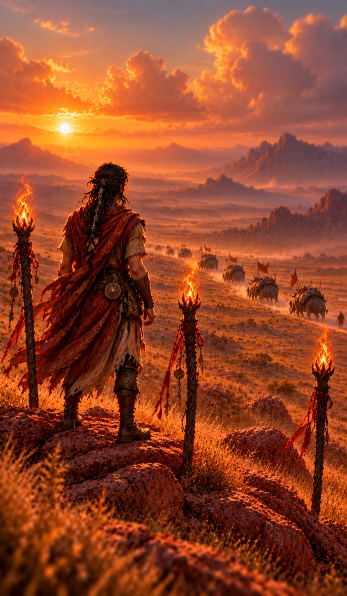 Three of Wands tarot card (Three of Fire) from the Eutheum deck