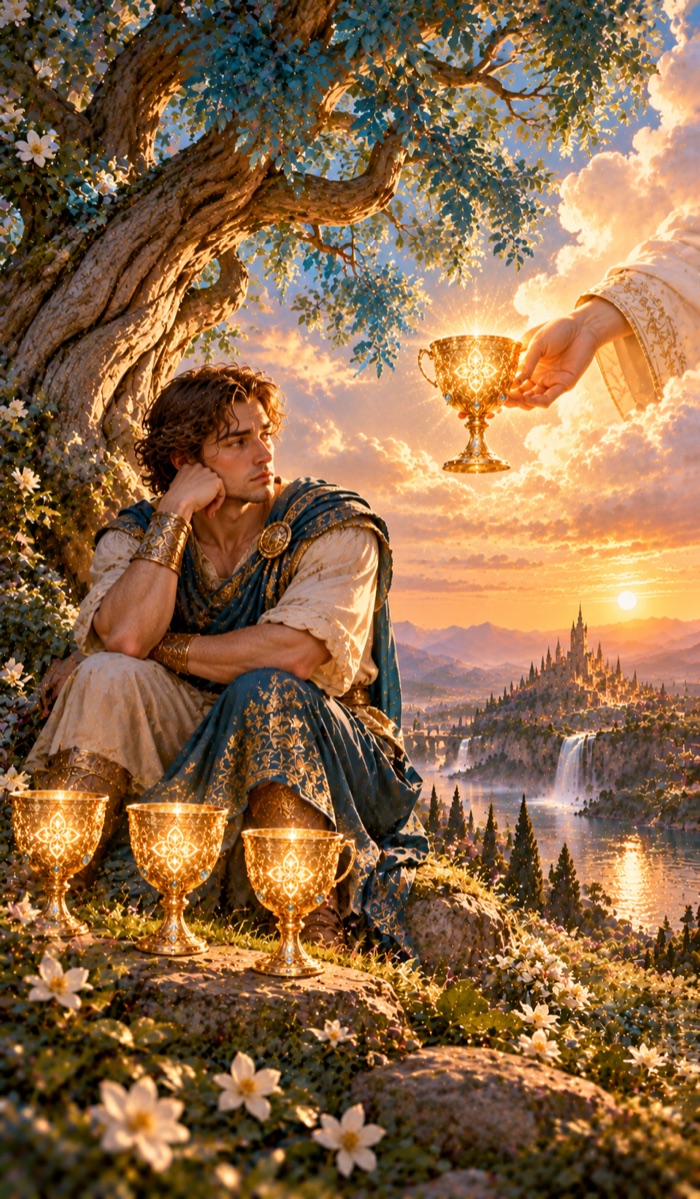Four of Cups tarot card (Four of Water) from the Eutheum deck