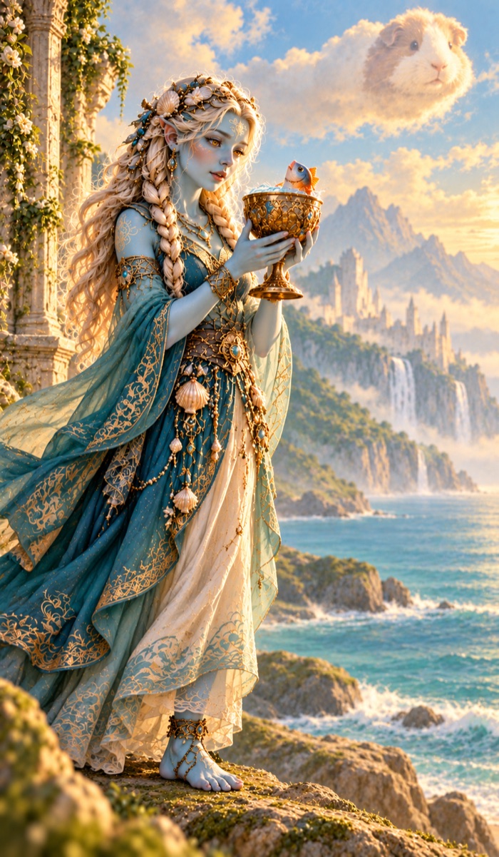 Page of Cups tarot card (Page of Water: Puffy) from the Eutheum deck